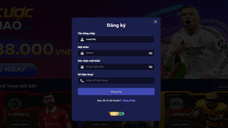 Điền vào form thông tin đăng ký tại hệ thống